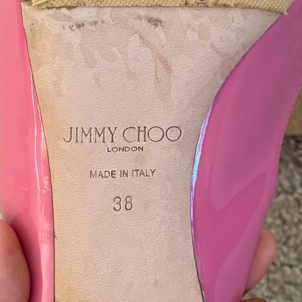 JIMMY CHOO Bing 65mm Patent Crystal Embellished Mules Candy Pink Sz 38 EU - Picture 9 of 12